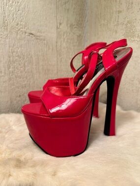 🔥Pleaser Red Patent Platform High Heel Stripper Shoes Size 6